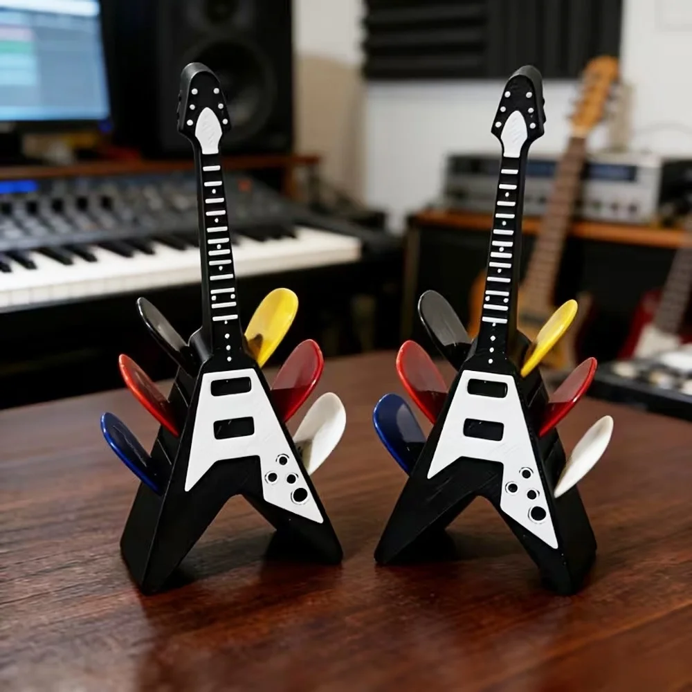 Organizador de Palhetas em Formato de Guitarra Impresso em 3D, Estojo Portátil Impermeável e à Prova de Poeira para Armazenamento e Exibição de Palhetas, Ideal para Presentes