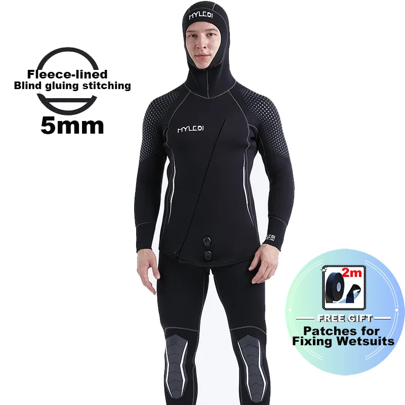 Fleece-lined Wetsuit 5mm Neoprene Hunting & Fishing with  Front Zipper - 2pcs-set Diving Suit for Spearfishing Diving