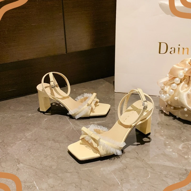 New Women's Shoes Exquisite Lace Bow High Heel Sandals for Woman Elegant Banquet Wedding Shoes Designer Shoes Sandalias De Mujer