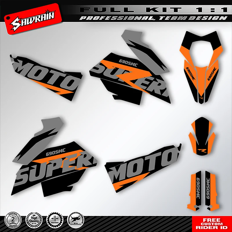 

Sawrain Motorcycle Graphics Backgrounds Decals Stickers Kit Number Name Custom For KTM SMR 690 R 2007 2008 2009 2010 2011 008