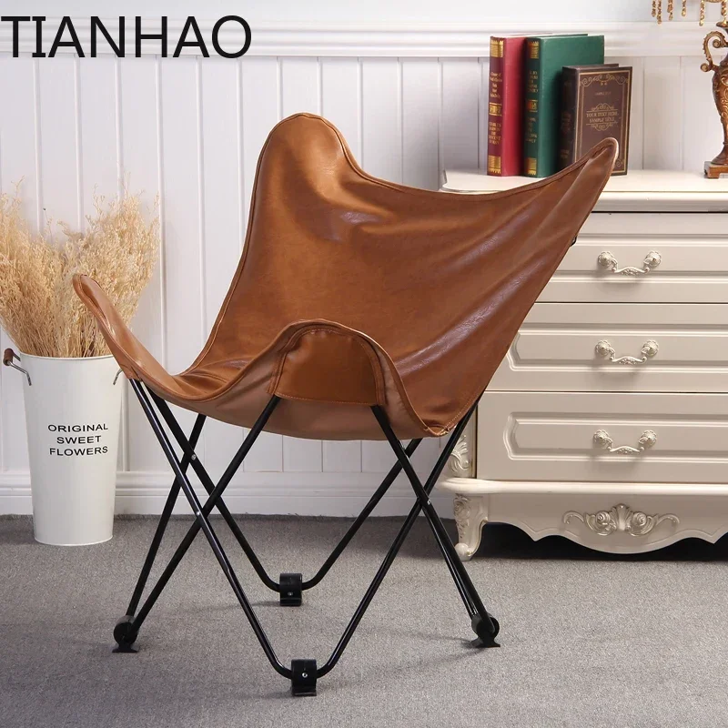 Butterfly Chair Nordic Leather Folding Chair Lazy Casual Sofa Lunch Break Outdoor Backrest Reclining Chair Balcony