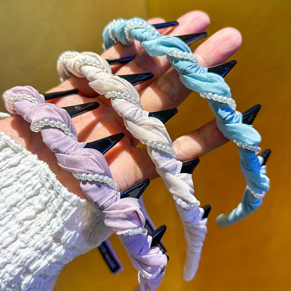 

Wave Design Hair Hoop Pearl Embellished High Crown Headband for Women Elegant Daily Use Simple Styling Luxury Hair Accessories