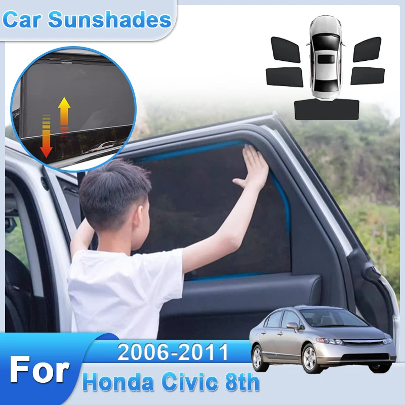 

Magnetic Mesh Auto Visor For Honda Civic 8th 2006 2007 2008 2009 2010 2011 Window Anti UV Heat Insulation Sun shades Accessories