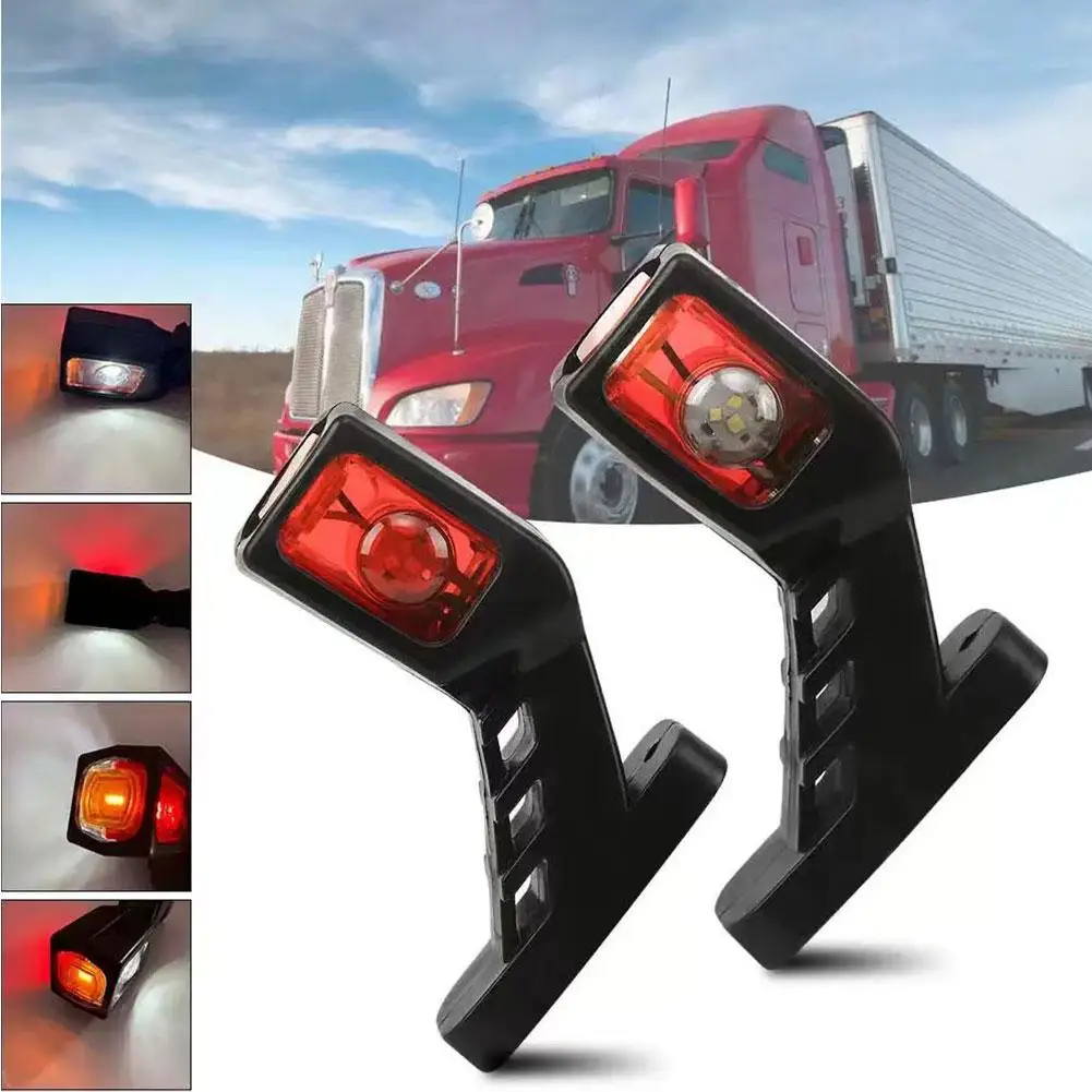 

New 2pcs 3Faces White Red Yellow 12/24V LED Side Marker Light Tail Light For Trailer Truck Van Lorry Indicator Lamp Truck L O2X9