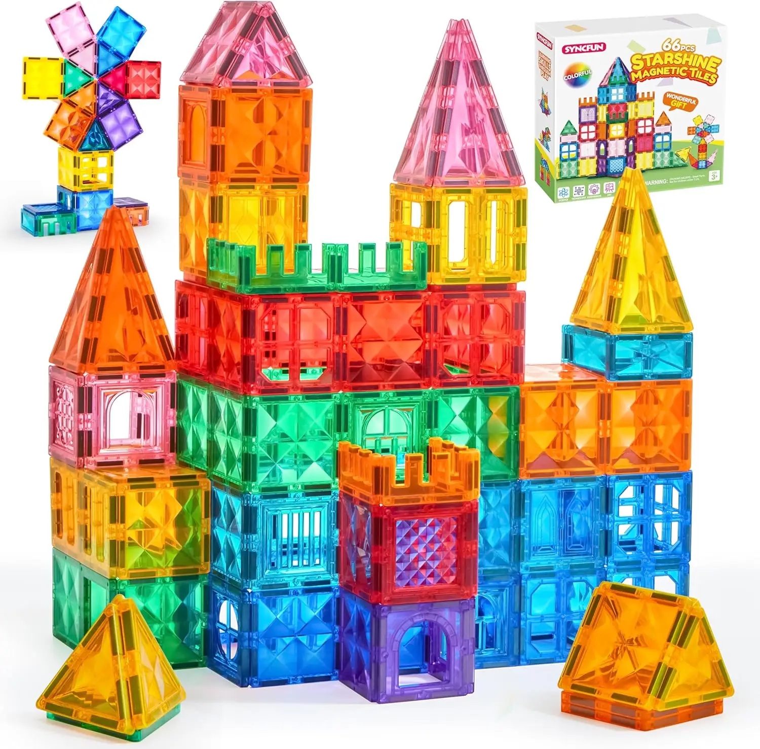 JOYFY 66PCS Magnetic Building Tiles Toys Durable and Creative STEM Building for Kids Aged 3-8 Educational Montessori Toys Gift