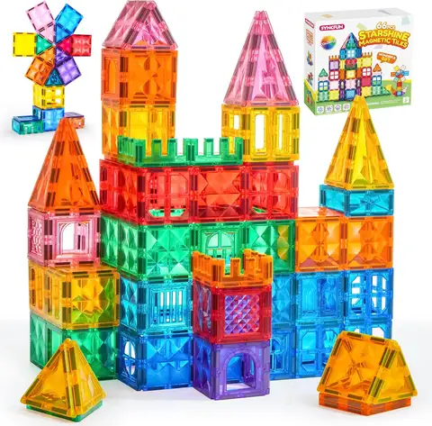 JOYFY 66PCS Piastrelle da Costruzione Magnetiche Giocattoli Durevole e Creativo STEM Building per I Bambini di Età 3-8 Educativi Montessori Giocattoli Regalo