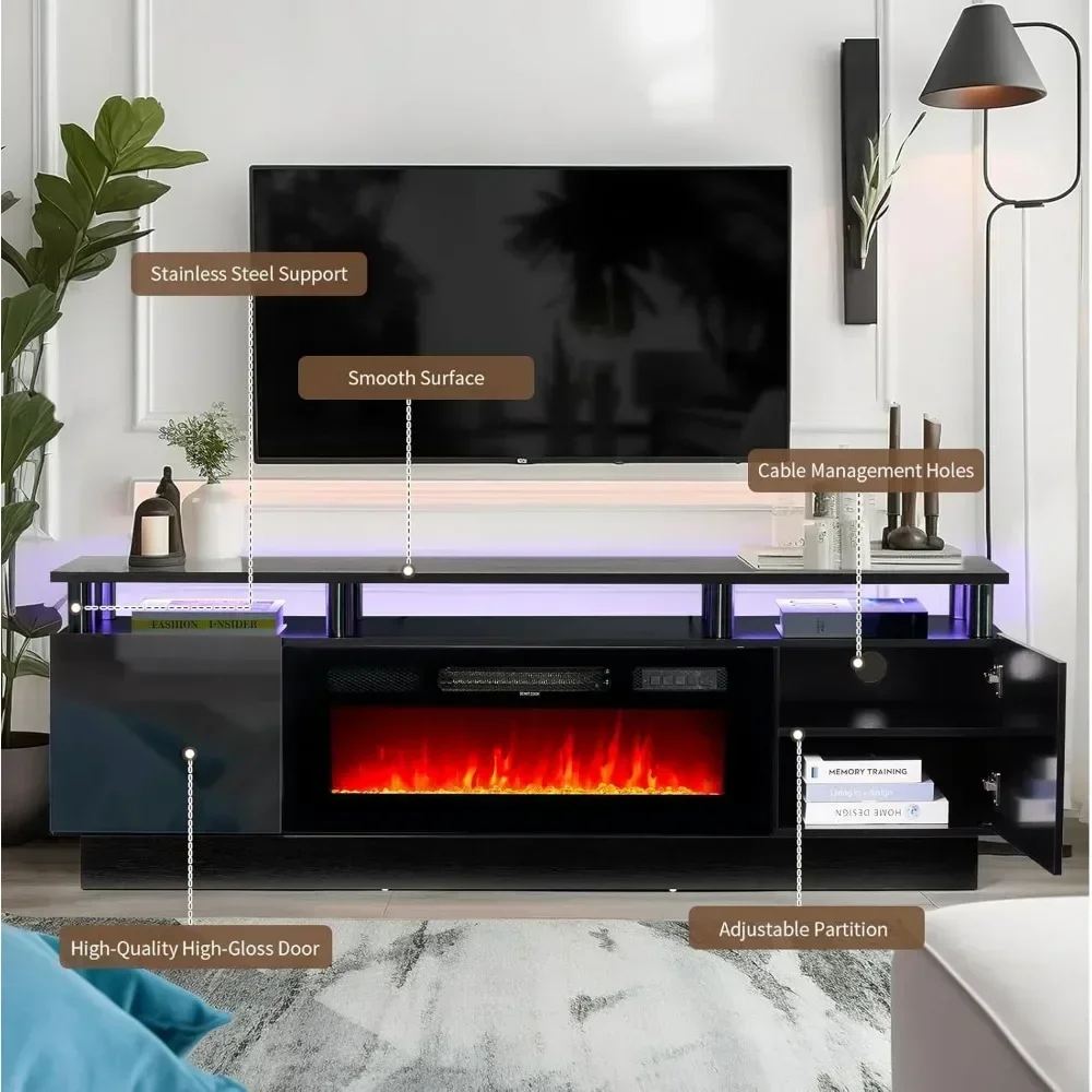 Electric Fireplace with LED Light, Entertainment Center, 2 Tier Console Stand for TVs Up to 80 \