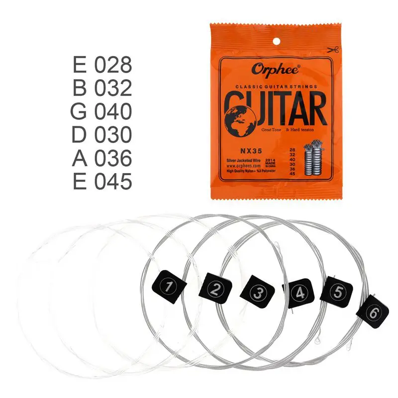 Orphee 6 pçs/set Cordas de guitarra clássica convencional Guitar String Series E/B/G/D/A/E Use fio de nylon de alta qualidade Sinta-se moderado