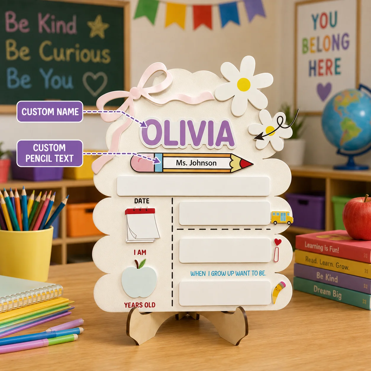 Custom Personalized Name Back To School Board, First Day of School Wooden Record Board, Reusable Wooden Board Photo Prop Gifts