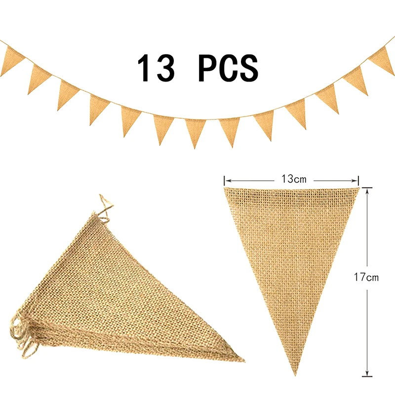 13 Flags Vintage Jute Hessian Burlap Bunting Banner Wedding party Photography Props Celebration Party Decoration Banner