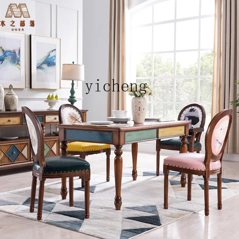 ZC solid wood retro dining table and chair combination rectangular eating table home dining table and chair set