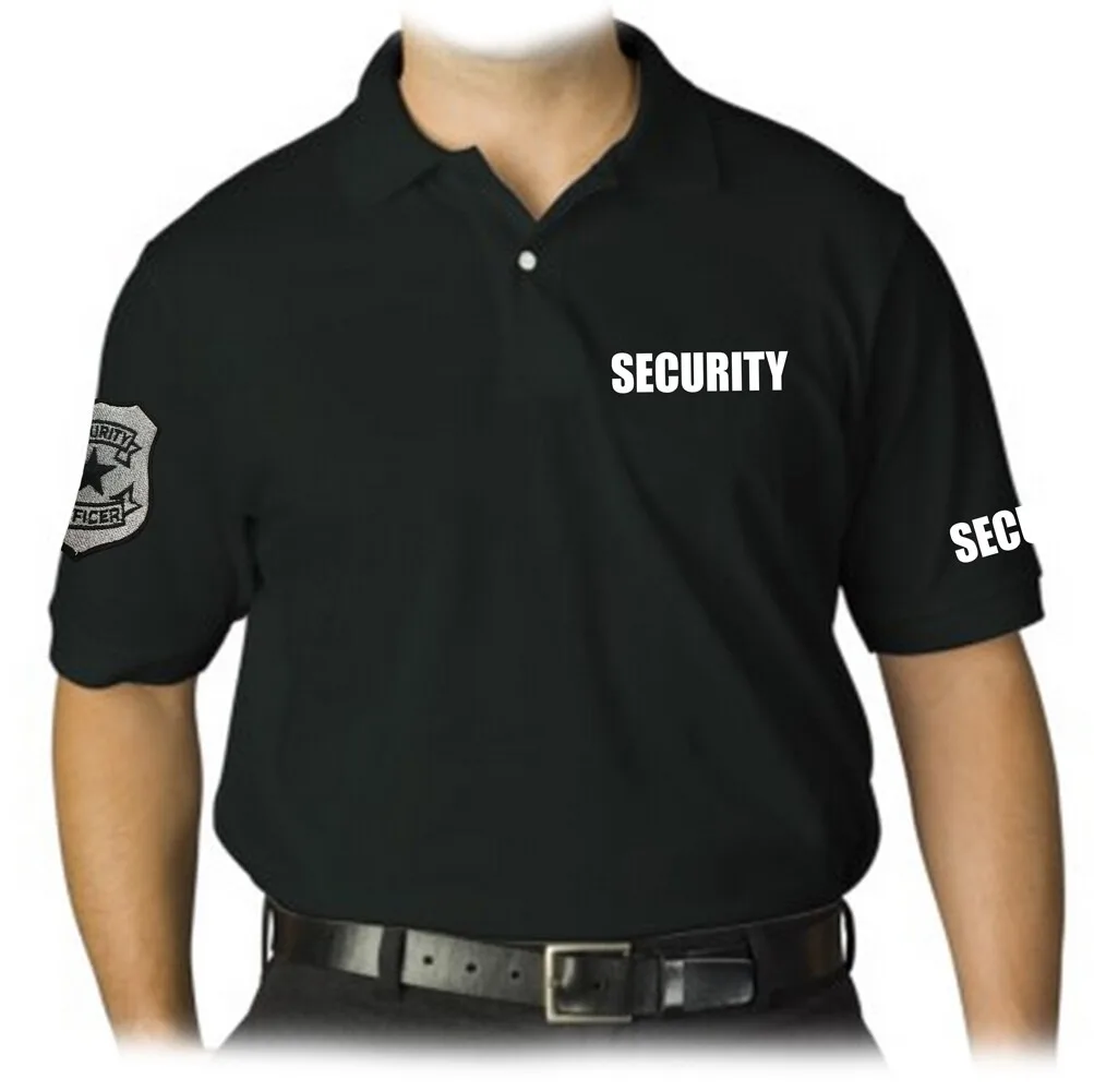 MEN'S PRINTED SECURITY EMBROIDERY BADGE STAFF UNIFORM COLLAR POLO T-SHIRT Black Graphic Polo Shirt Size Printed Vintage Summer