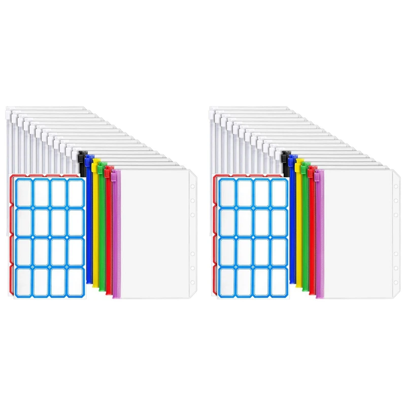 

36 PCS A6 Binder Pockets 6-Ring A6 Zipper Pouch For Budget Binder, Waterproof Plastic Envelope Folders Pouch Bags