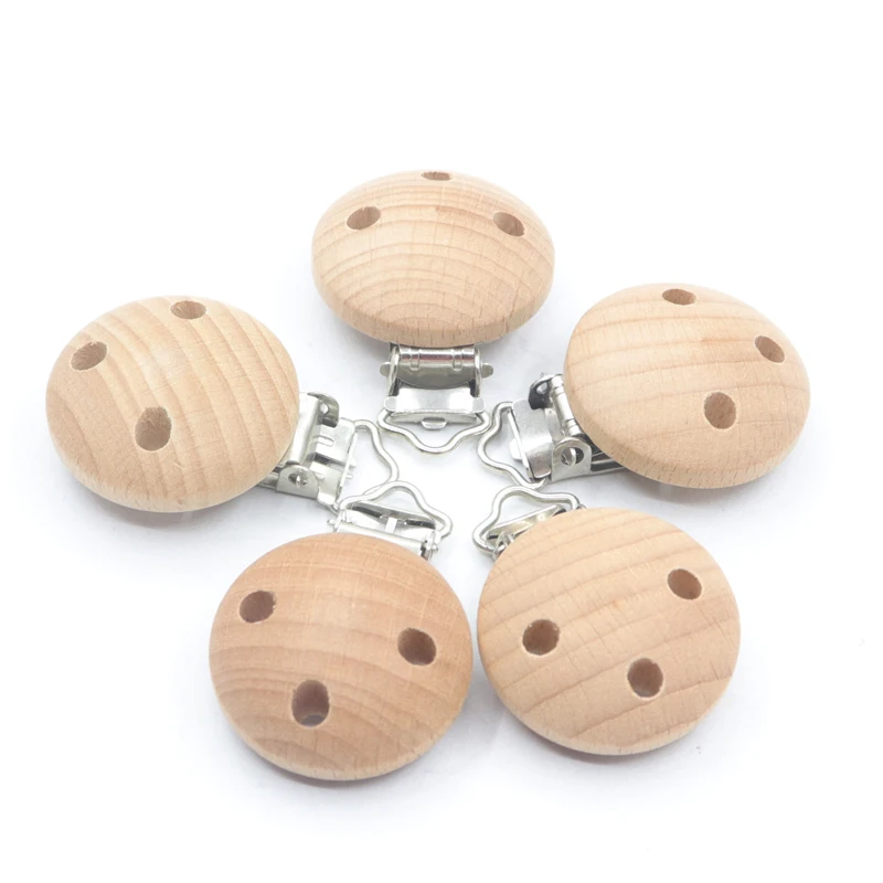 Wooden Soother Clip Nursing 5pcs Beech Perforated Pacifier Clips Chewable Teething Diy Dummy Clip Chains Baby Teether