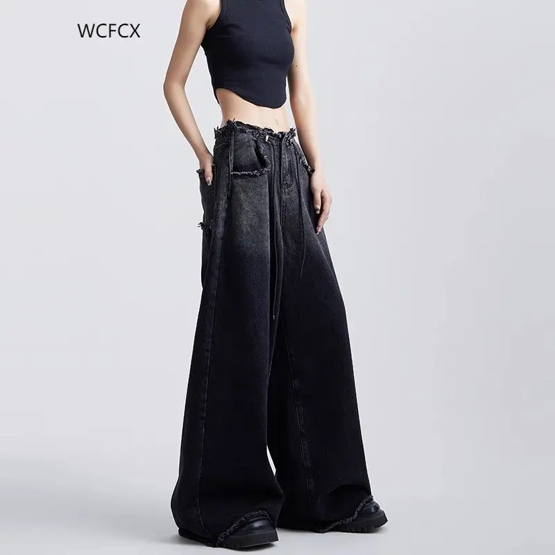 

WCFCX STUDIO Women Vintage Streetwear Baggy Jeans High Waiste Oversize Wide Leg Pants Denim Trousers