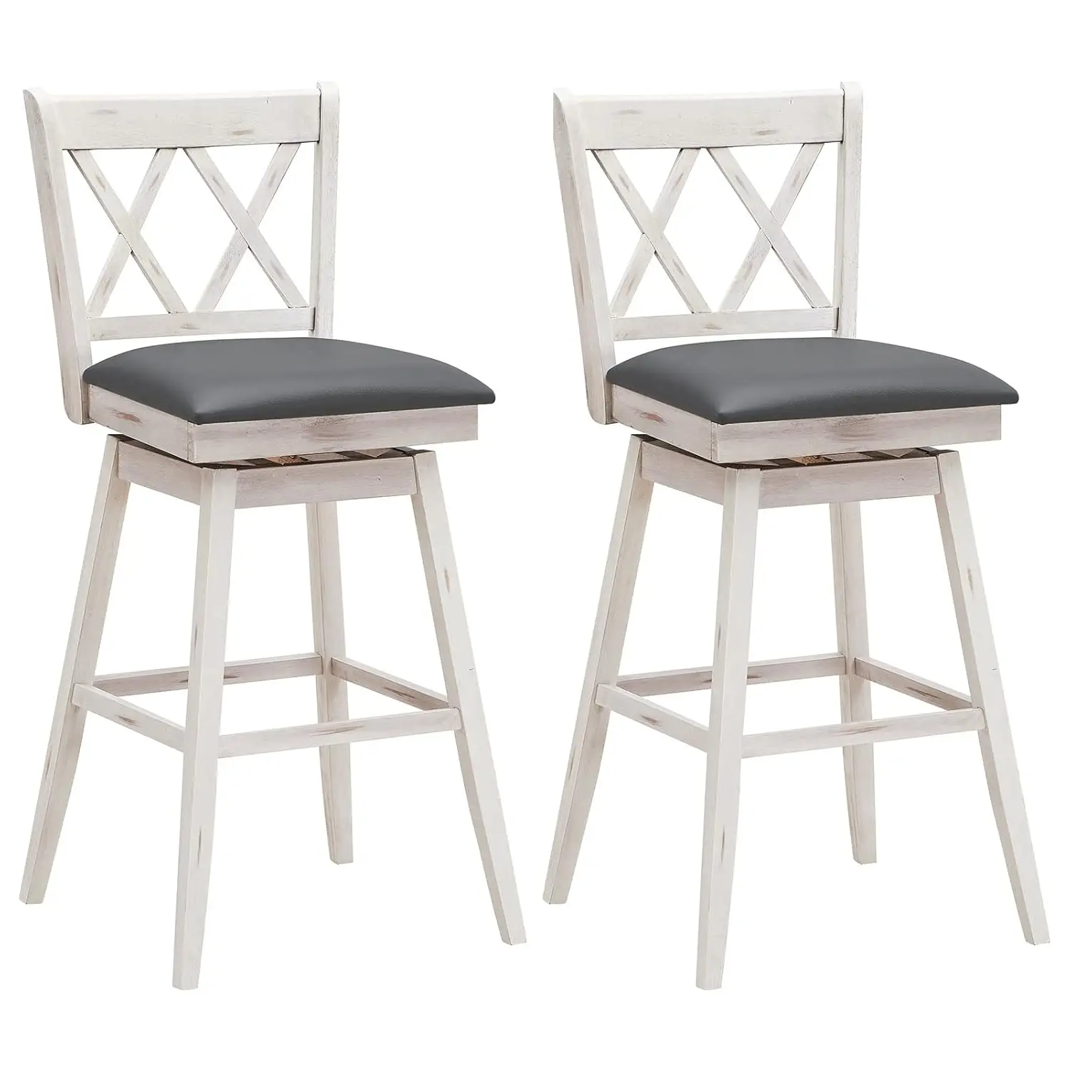 

Bar Stool Set of 2, 360° Swivel Bar Height 29.5 inch Bar Stool with Foot Rest Upholstered Cushion & Ergonomic Backrest, Sturdy F