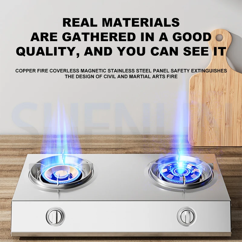 Estufa de Gas de escritorio, estufa doble de acero inoxidable con 2 quemadores, estufa de Gas Natural liquefeito de fuego fuerte para el hogar