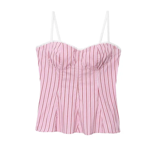 Imagen 2 del producto MUJER, pantalones a rayas para mujer, conjunto de dos piezas, pantalones de verano de cintura alta, traje de mujer, Top rosa sin espalda, pantalones informales con lazo para mujer