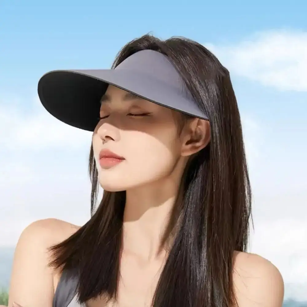 

Simple Breathable Traceless Sun Hat Large Brim Foldable Women Sun Hat Empty Top Korean Style Seamless Visor Cap Summer