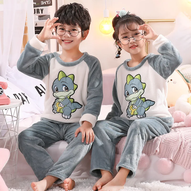 Teens Pajamas Long Sleeve Fleece Pyjamas Kids Clothes Sets Cartoon Big Boy Sleepwear Cute Nightwear For Girls 10 12 14 16 Years