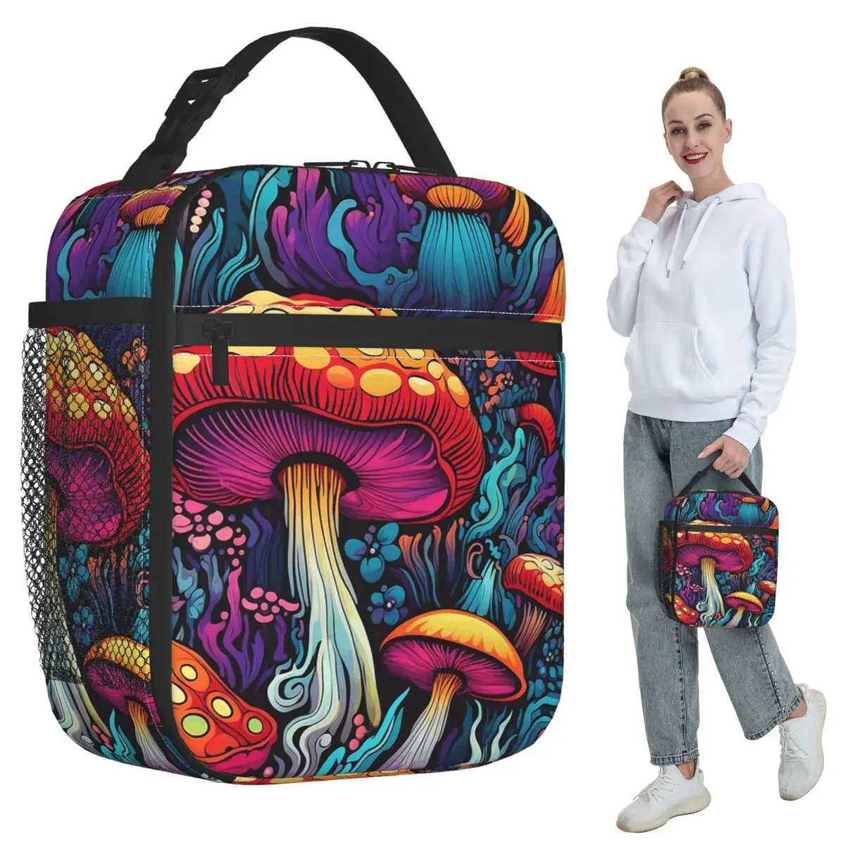 Acid Trippy Weird Psychedelic Mushroom Insulated Lunch Bag for Women Office Cooler Thermal Food Box Tote Lunch Boxes Container