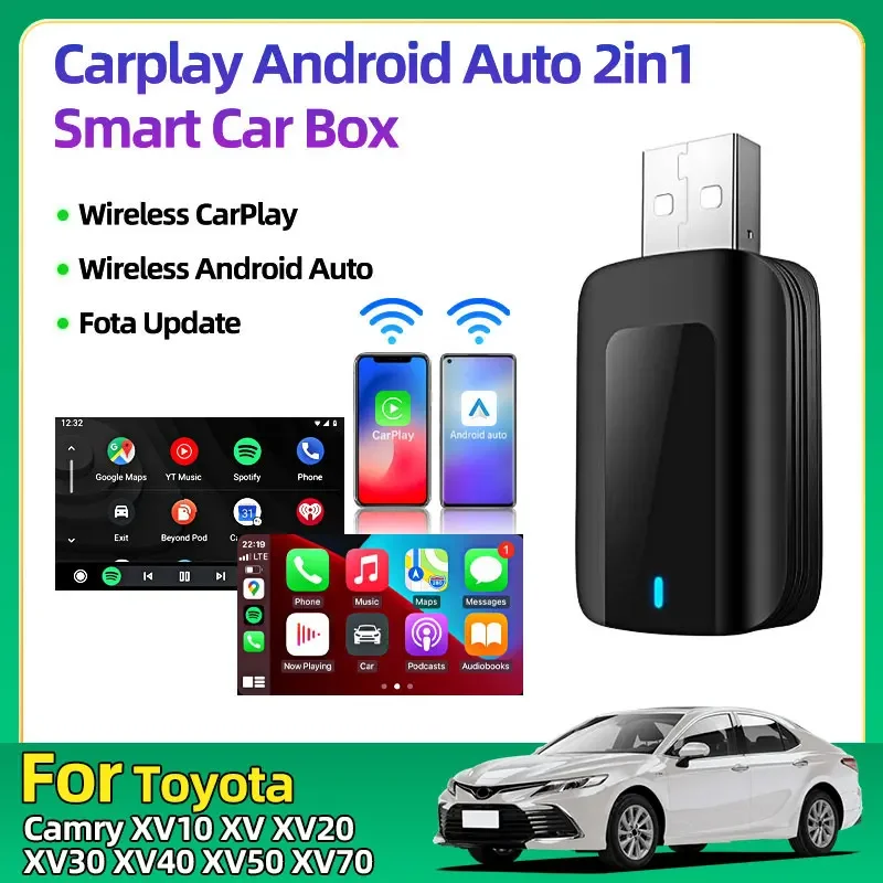 Для Toyota Camry XV10 XV XV20 XV30 XV40 XV50 XV70 Auto 2in1 Smart Dongle 2025 5G WIFI Для iphone Android Телефон Wi-Fi Быстрое подключение
