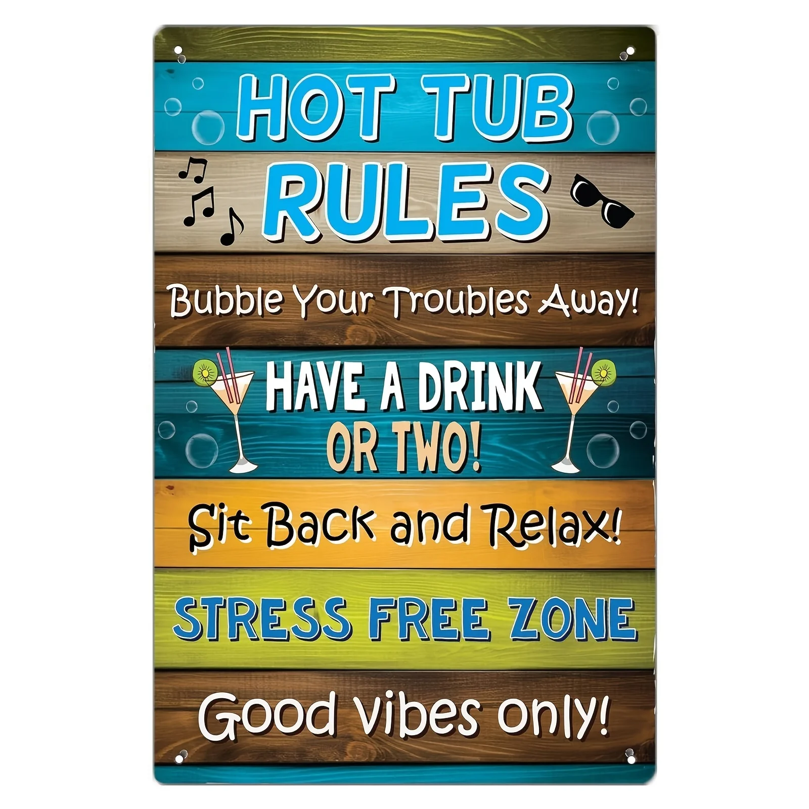 Hot Tub Rules Tin Sign - Vintage Durable Metal Plaque Wall Decor, Home Office Bar Man Cave Wall Art