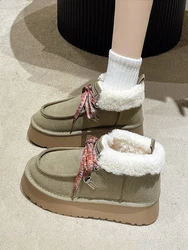 Boots Shoes Plush Flat Heel Winter Footwear Round Toe Australia Fur Med Rock Ladies 2023 Lolita Rubber Ankle Snow Flock Slip-On