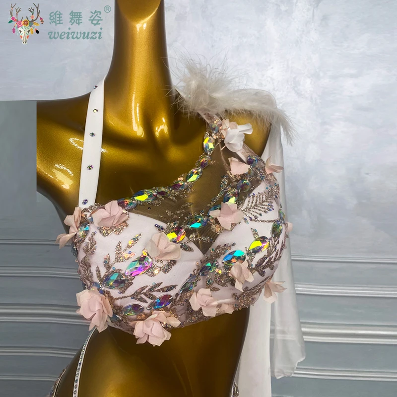 Bauchtanz-Kostüm-Set für Damen, maßgeschneidert, exquisiter Blumen-BH + sexy geteilter langer Rock, orientalische Tanz-Performance-Kostüme