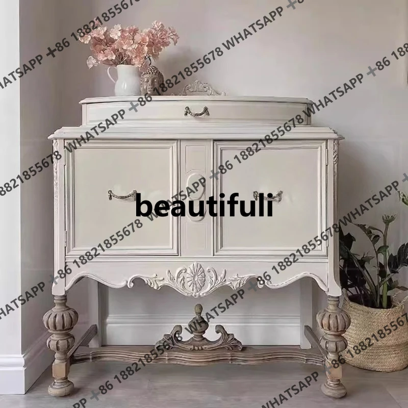 

French vintage solid wood entrance cabinet European carved entrance door two-door storage living room decoration cabinet