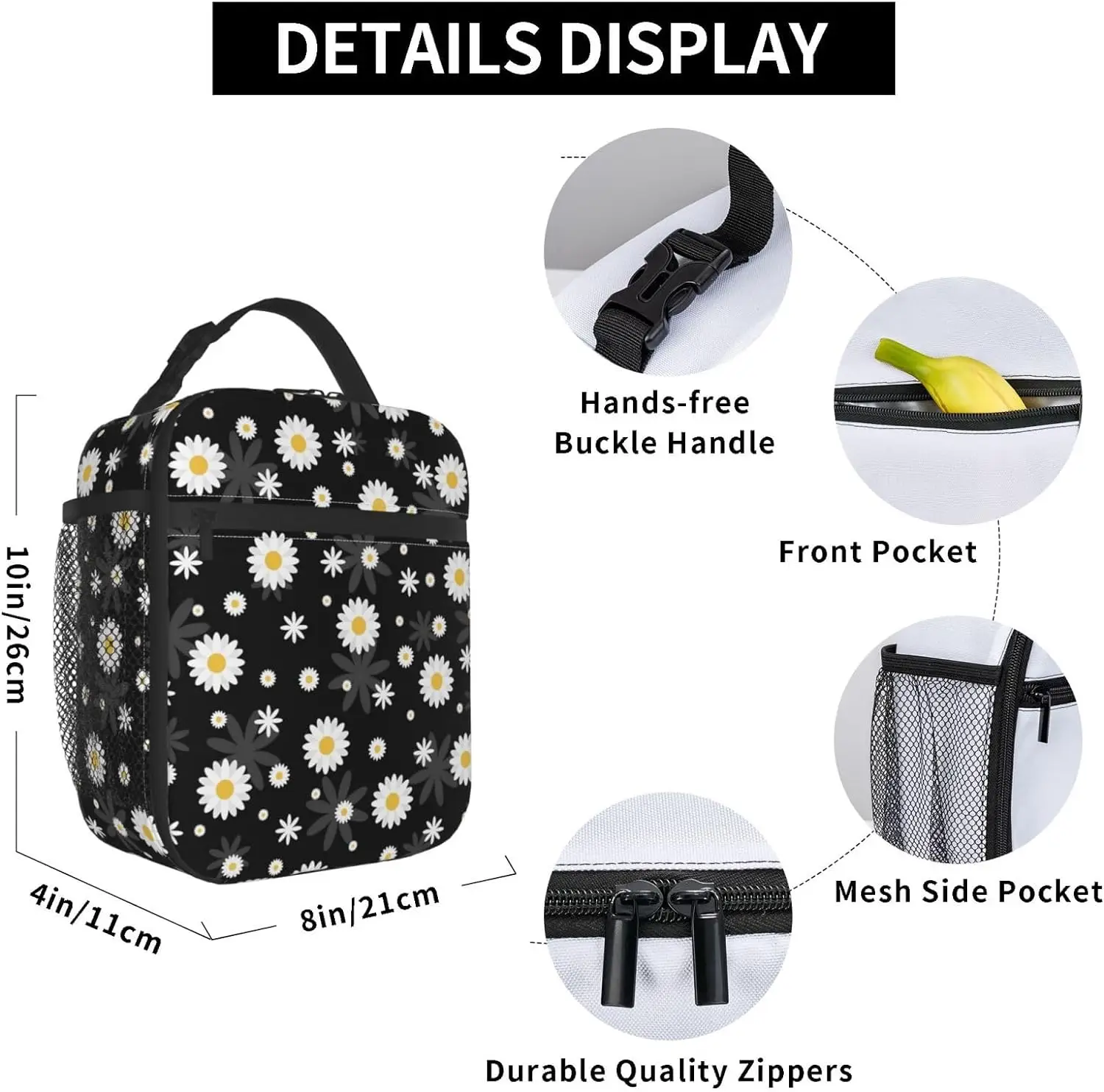 Destroy AndrFlower-Boîte à lunch portable réutilisable pour hommes et femmes adultes, sac à lunch pour bureau, travail, pique-nique