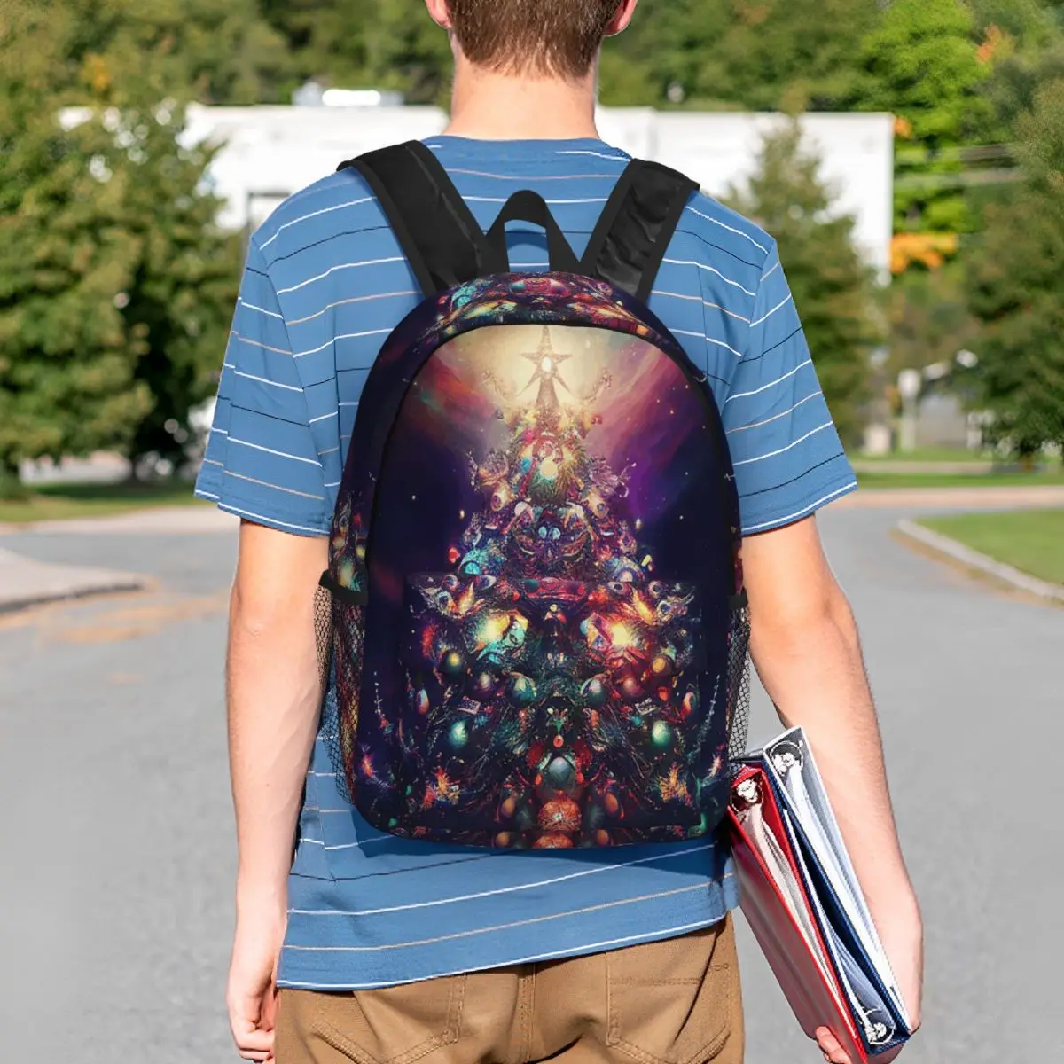 Exquisite Christmas Tree Print Backpack Student BookBag Kids School Bag Laptop Shoulder Bags for Boys Girls