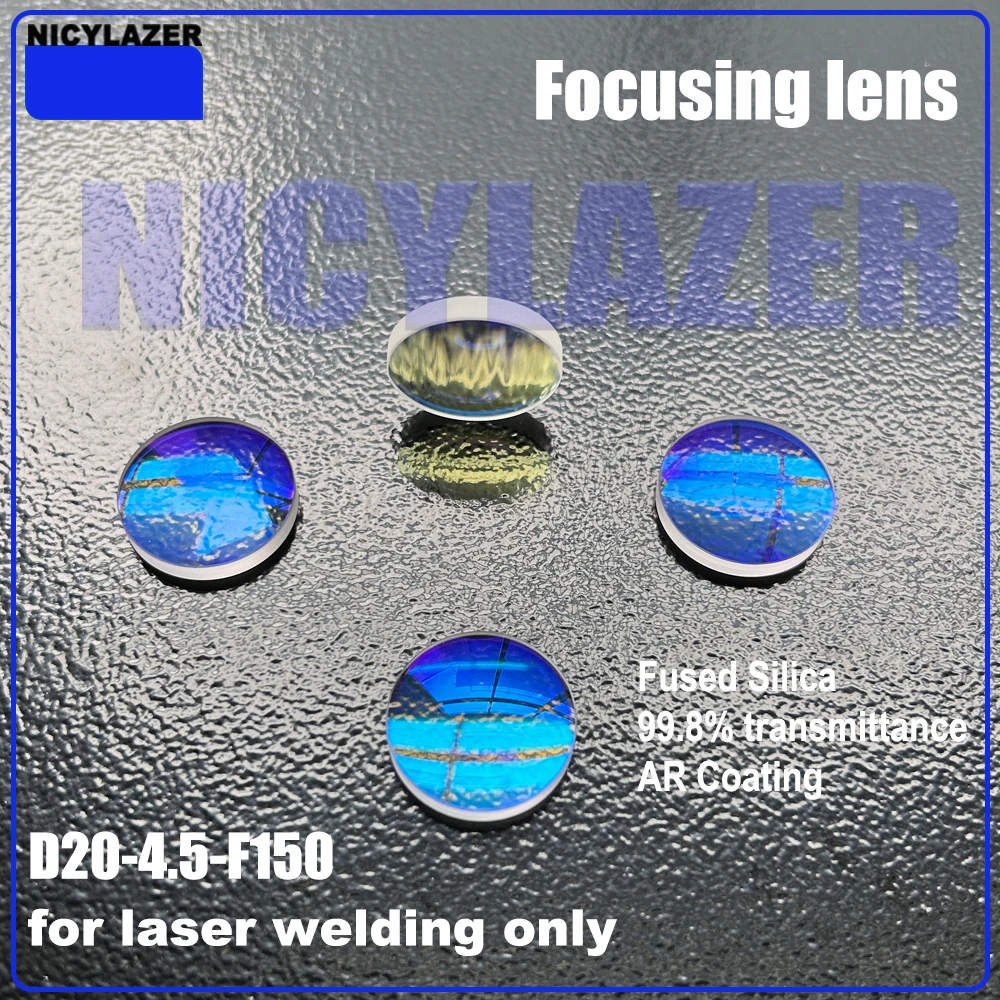 

Фокусирующая линза D20×4.5 F150мм для ручного лазерного сварочного аппарата, запасная часть, AR-покрытие, 99.8% светопропускание, из плавленого кварца