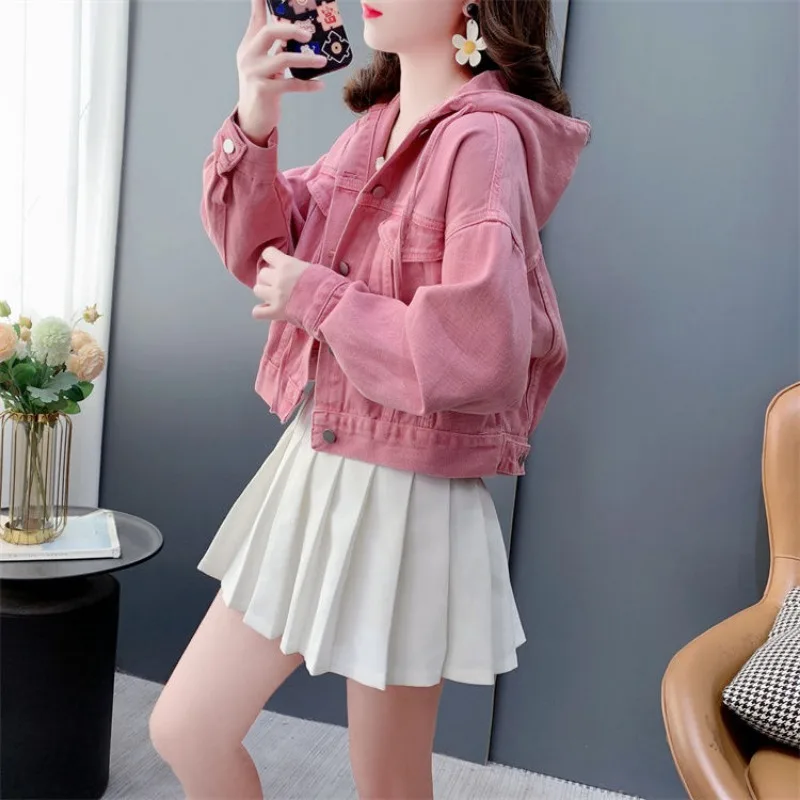 

Jacket Cowboy Coat Retro Style Hong Kong Flavor Chic Hooded Women Spring Autumn New Explosive Street Short Tops