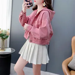 Jacket Cowboy Coat Retro Style Hong Kong Flavor Chic Hooded Women Spring Autumn New Explosive Street Short Tops