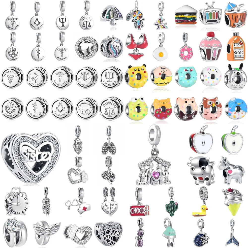 NEW 925 Silver,TV,Cake Beads,Nurse Hat,Stethoscope Pendant, Fit Original Bracelet,DIY Accessories,Exquisite Jewelry 