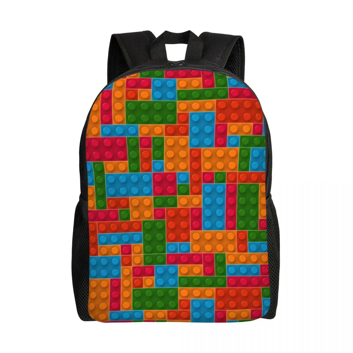 Customized Colorful Building Plastic Brick Toy Blocks Patterns Backpack Men Women Basic Bookbag for School College Bags