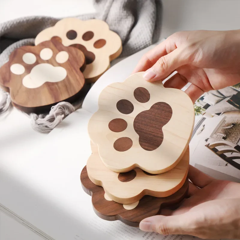 New Black Walnut Cat Claw Coaster Creative Cute Solid Wood Insulation Mat Wooden Teapot Mug Mat Water Absorption Quick Drying