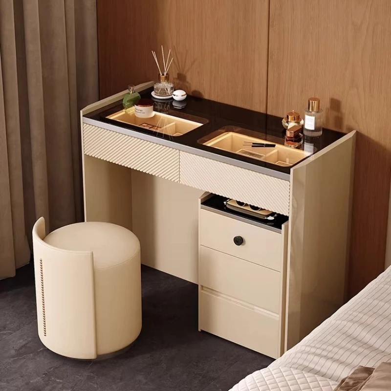 Solid wood makeup table High-end villa liftable desk storage cabinet integrated