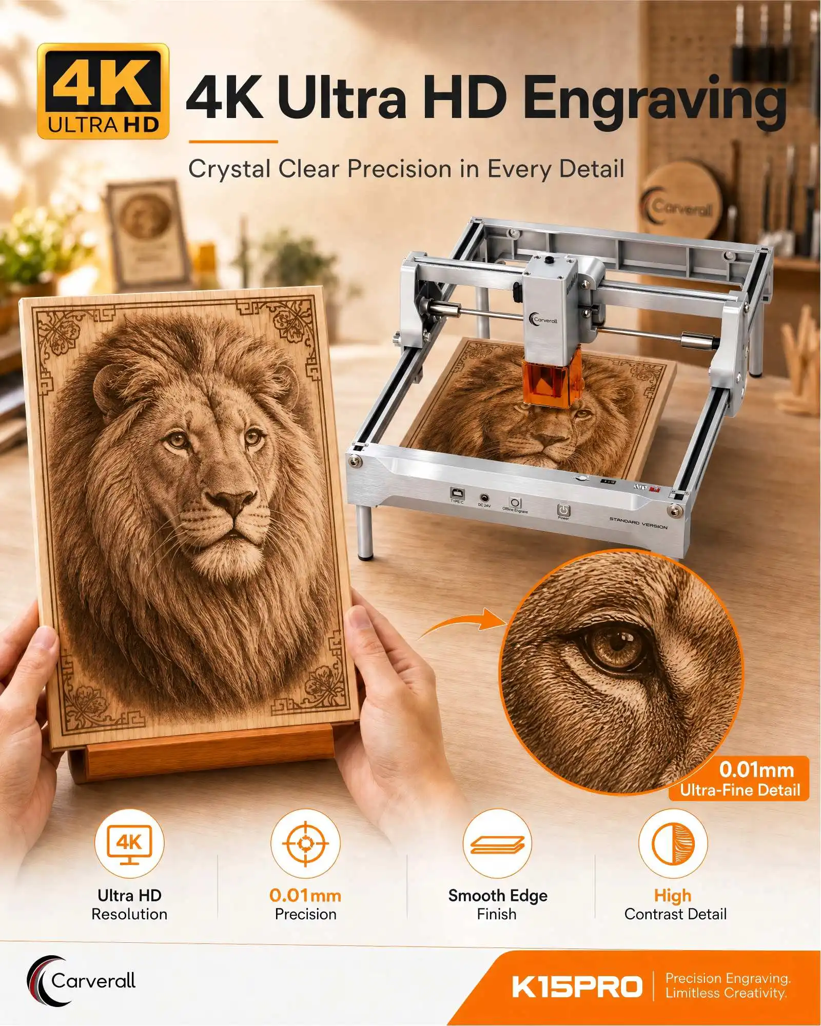 Máquina de Gravação a Laser CNC Carverall K15Pro 7W 12W, Cortadora e Gravadora a Laser para Madeira e Acrílico, Suporte para Aplicativo Lightburn 300x200mm