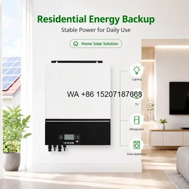 Wmwmnu 8kW Hybrid Solar Power Inverter Off Grid MPPT Pure Sine Wave Home Use WiFi System for Residential Energy Backup Supply