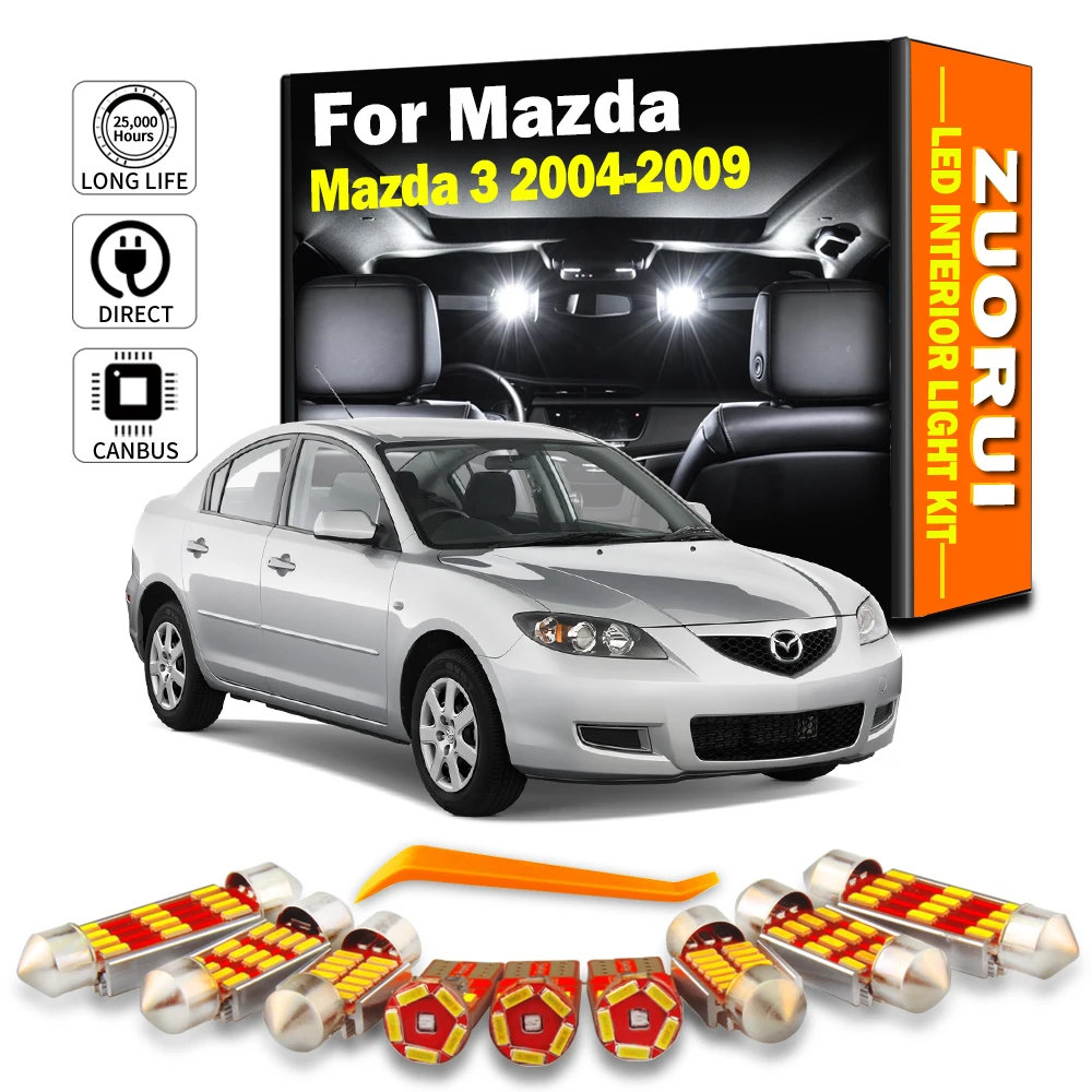 

ZUORUI 8Pcs For Mazda 3 BK Hatchback Saloon Mazda3 2004 2005 2006 2007 2008 2009 Car LED Interior Map Dome Plate Trunk Light Set