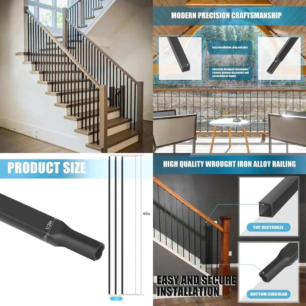 

Квадратные железные балясины 1/2 дюйма, полые, матово-черные, 30 штук, для внутренних лестниц