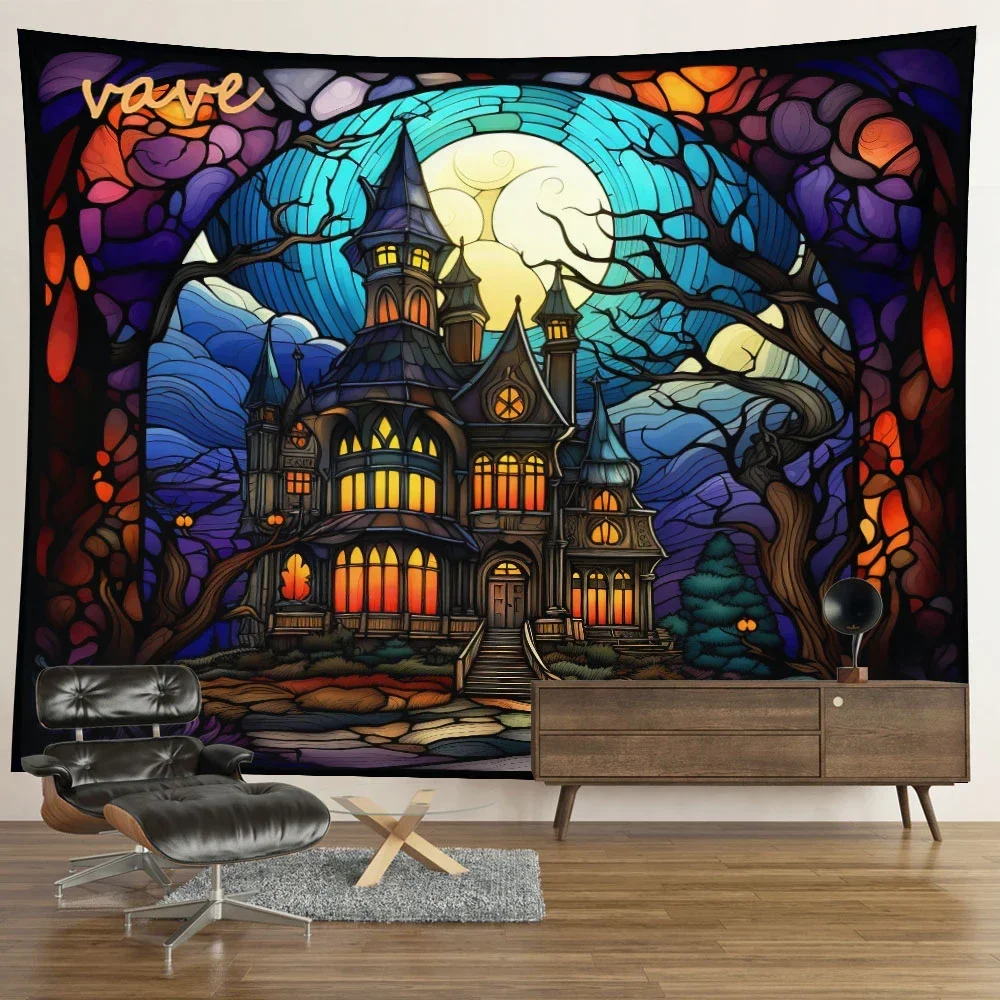 Halloween Tapestry Pumpkin Wall Tapestry Horror Forest Tapestries Moon Night Castle Wall Art Bat Skull Tapestry Wall Hanging