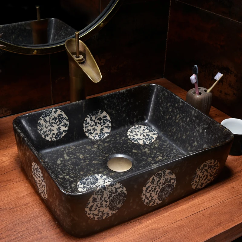 Yellow Dragon Chinese Antique ceramic sinks china wash basin Ceramic Counter Top Wash Basin Bathroom Sinks