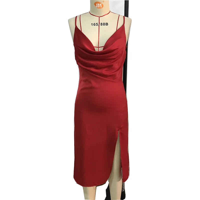 فستان أنيق موديل 2025 بحزام مثير وياقة مكدسة فستان ستان أنيق #5