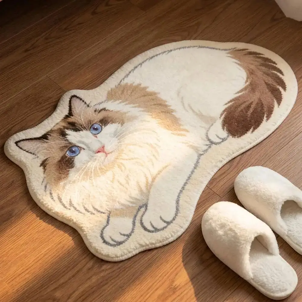 VIKAMA Soft Imitation Cashmere Rug Cute Cat Irregular Carpet for Bedroom Living Room Home Ornament