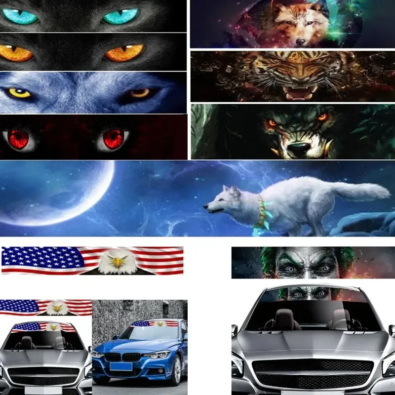 1PC 3D Effect Wild Beast Car Stickers for Front Windshield Auto Banner Vinyl Decals for Window Sunscreen Automobile Decoration