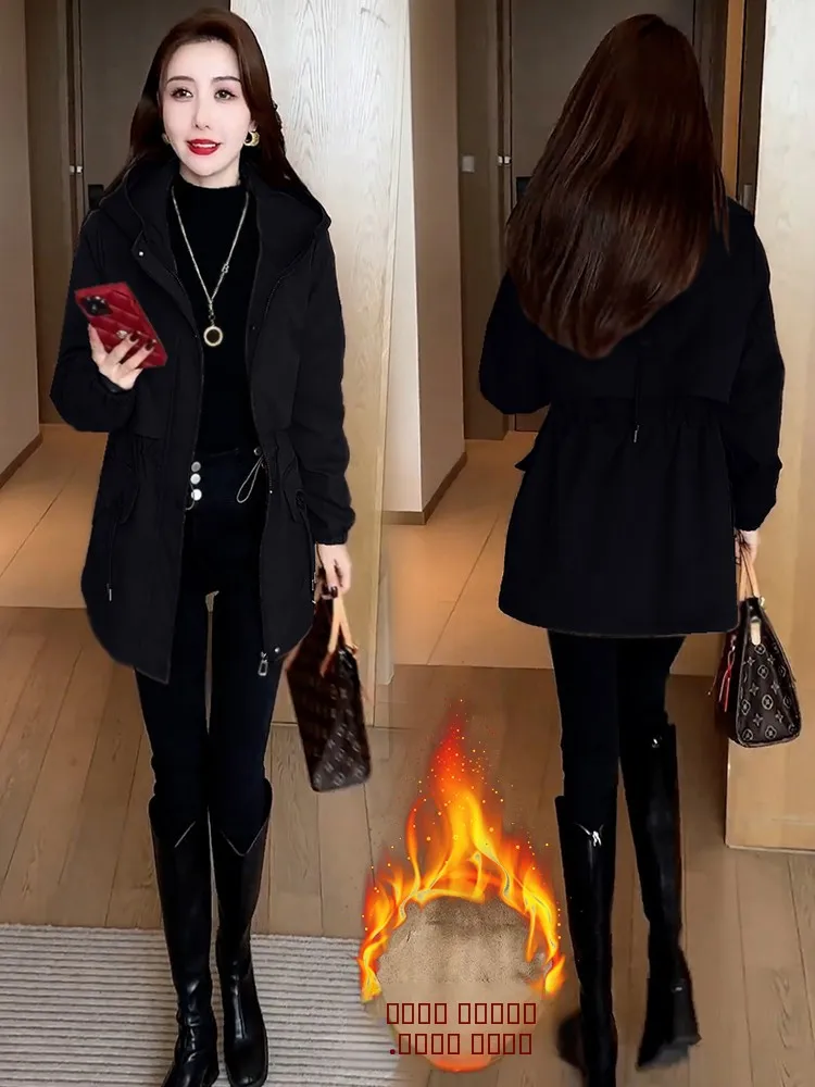 

Versatile Thiened down Cotton Jaet Women's Loose Slimming Mid-Length Fce-Lined Winter Outerwear Korean Sle Commute