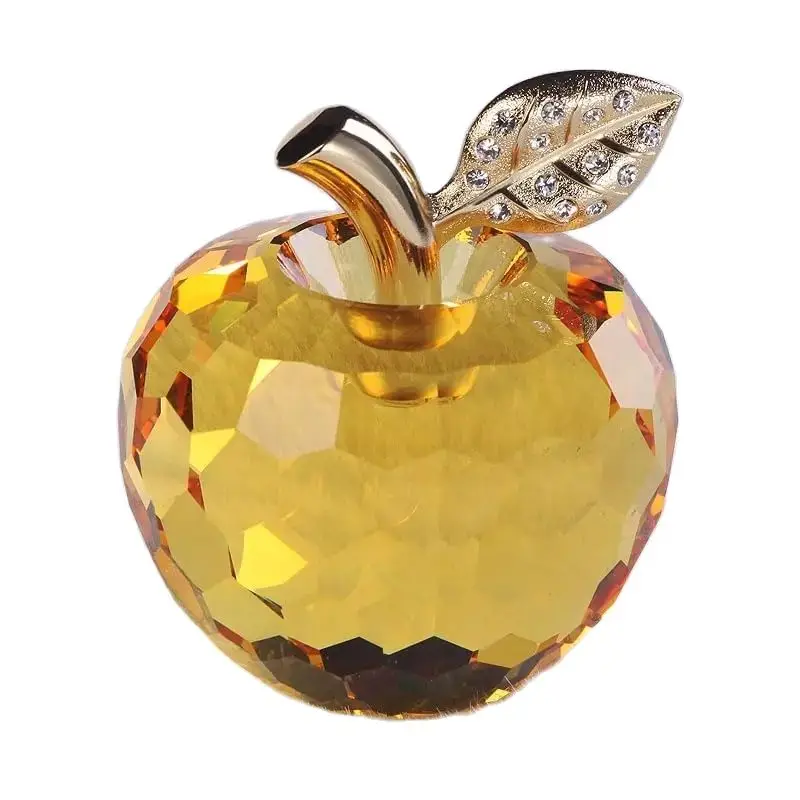 

Faceted Crystal Apple Paperweight Miniature Figurine, Glass Artificial Fruits Decoration for Table Center Ornament Statue